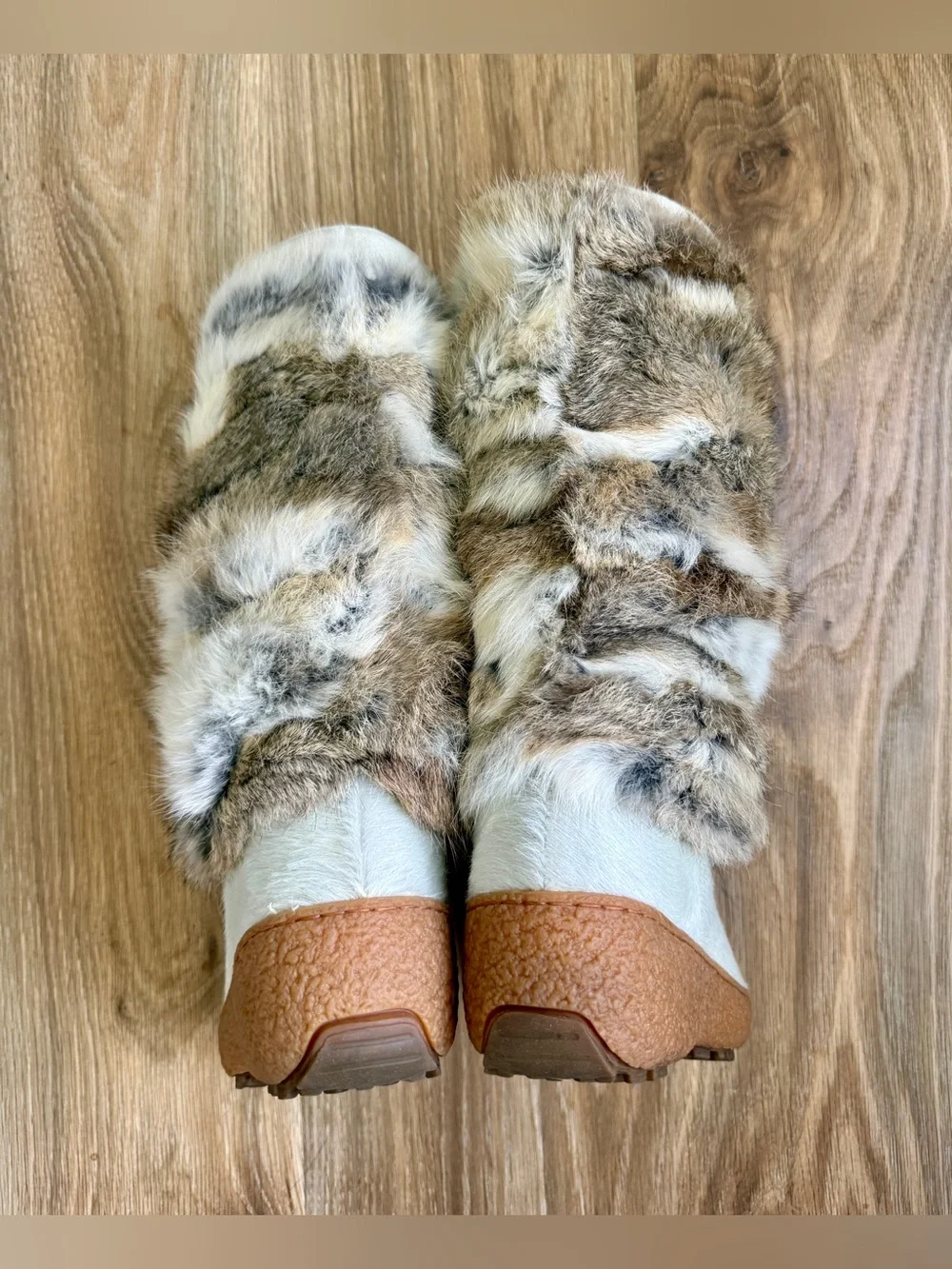Oscar Sport Norma Rabbit Fur & Calfskin Wool-Lined Après Ski Boots Size 8